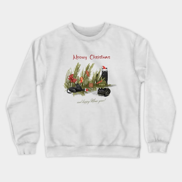 Merry Christmas - Black cats with Santa hat. Crewneck Sweatshirt by Olena Tyshchenko